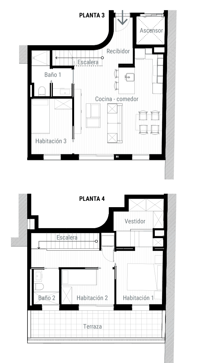 Plano Dúplex 1 Plano en planta de vivienda dúplex