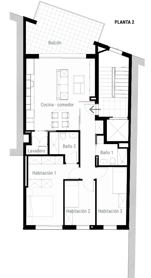 Plano segundo piso Plano en planta de vivienda en segundo piso